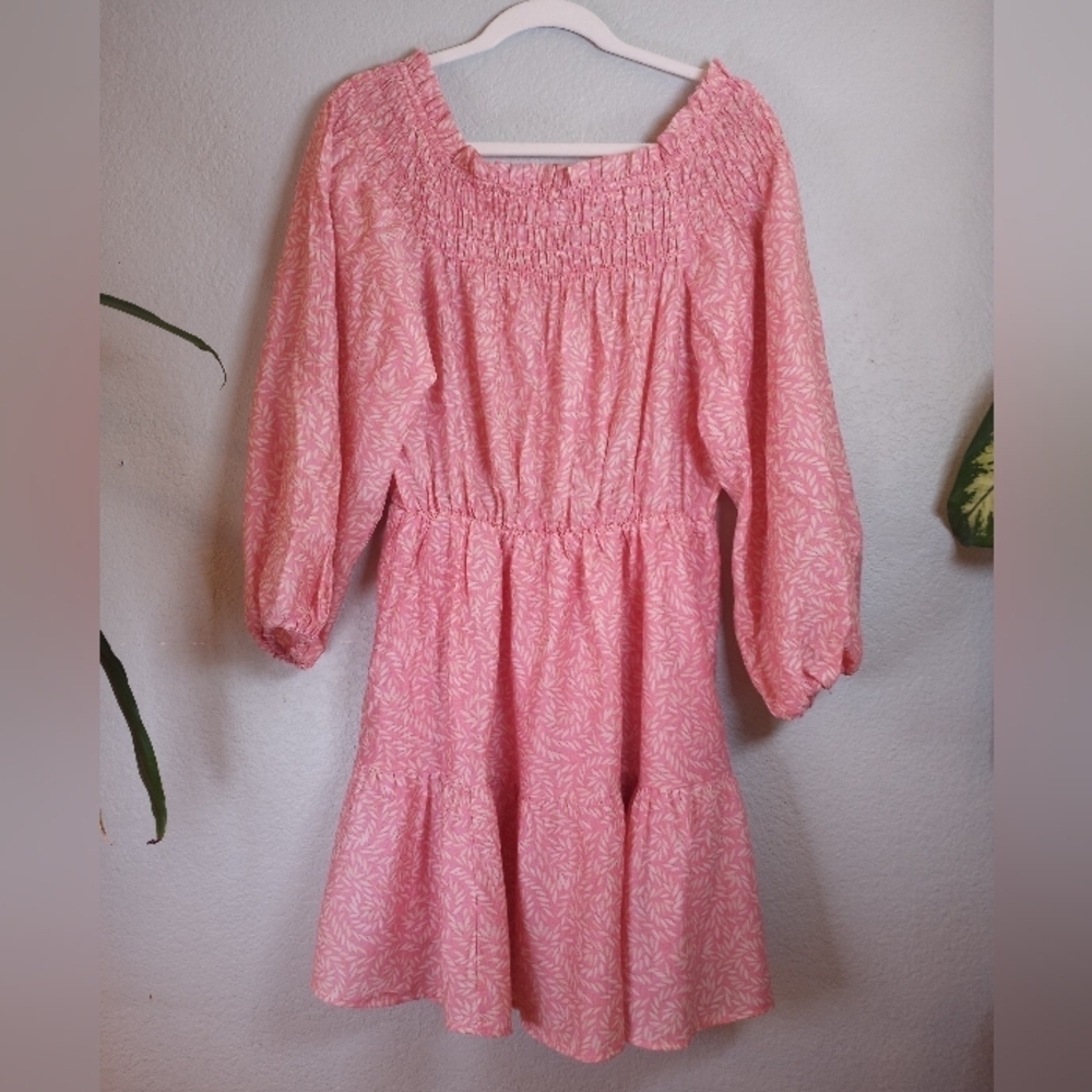 H&M Floral Smocked Off The Shoulder Cottagecore Festival Bohemian Pink Dress M - Picture 3 of 7